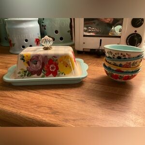 NEW Pioneer Woman Butter Dish & 4-pc Dip Bowl Bundle